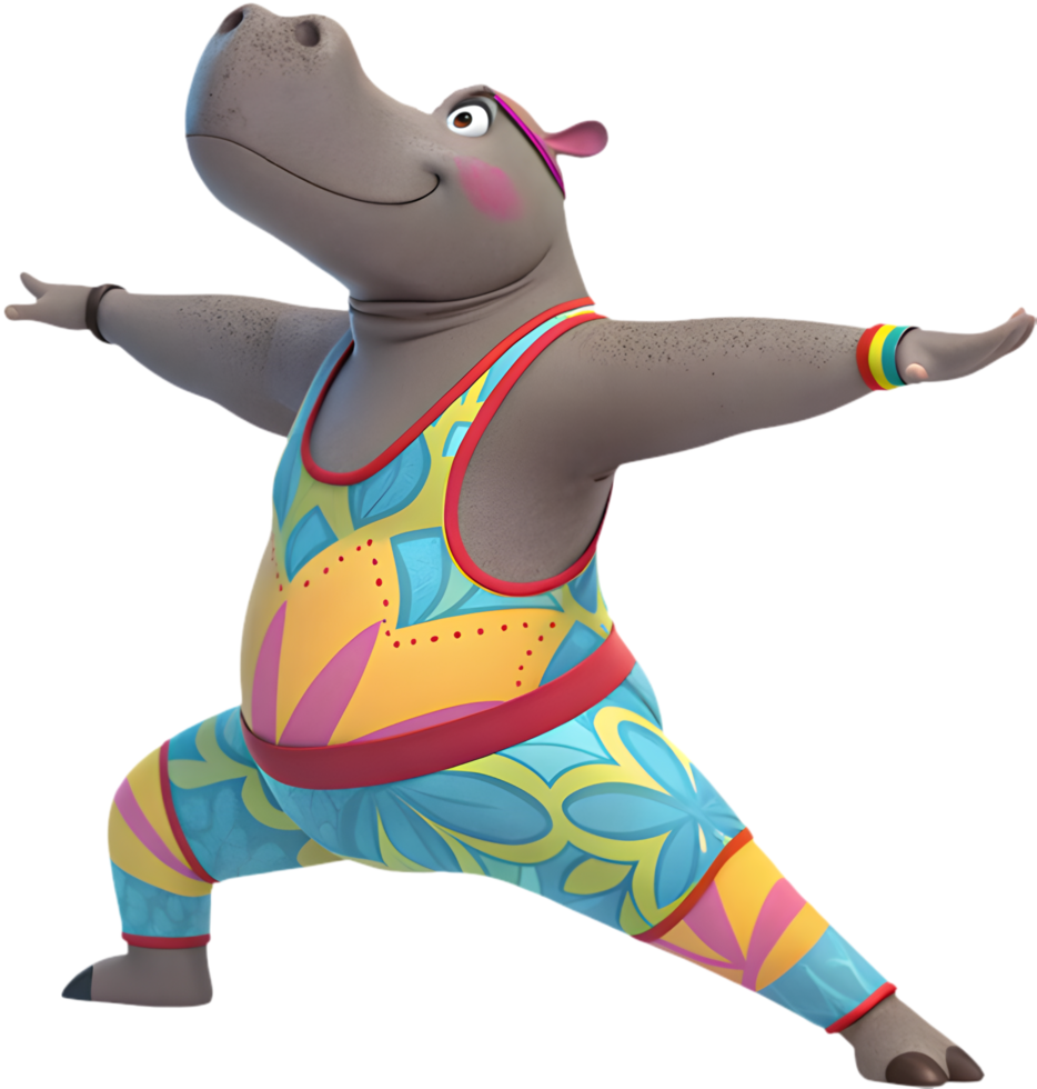 Charming Hippo in Action Doing Gymnastics Clipart. . png