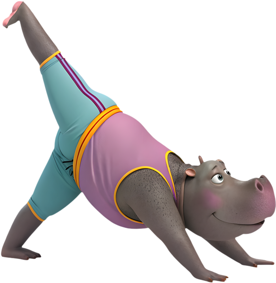 Adorable Gymnastics Hippo Clipart for Creative Design Projects. . png