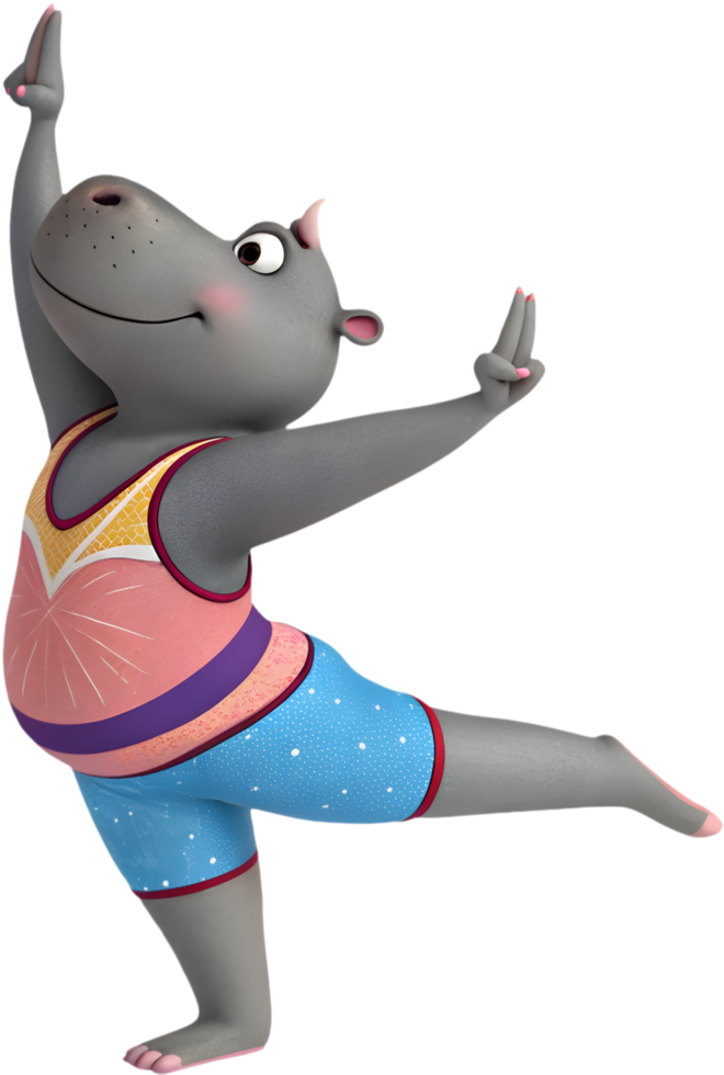 Cheerful Hippo Performing Elegant Acrobatic Poses Clipart. . png