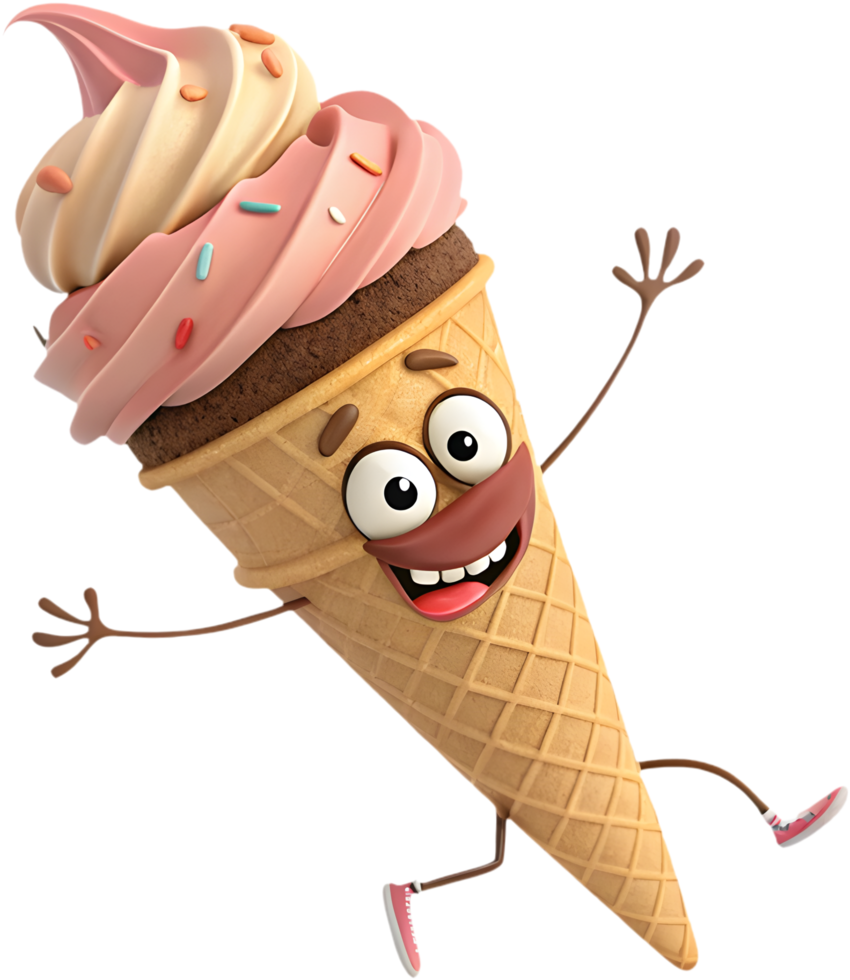 Joyful Ice Cream Cartoon Clipart for Artistic Designs. . png