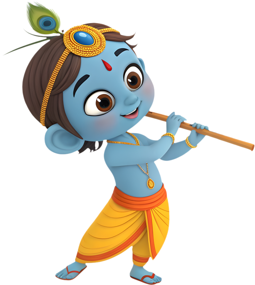 Adorable Cartoon Krishna Illustration for Devotional Creative Projects. . png