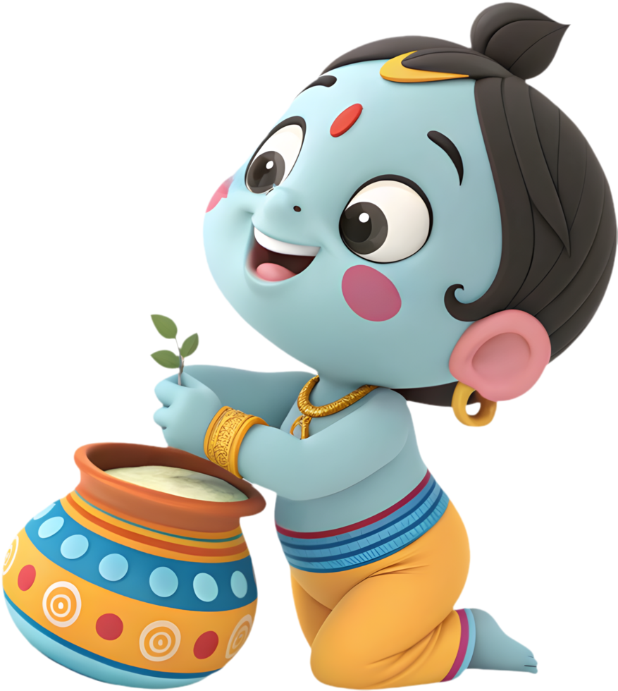 Cute Krishna Cartoon Illustration for Devotional Mythological Artwork. . png