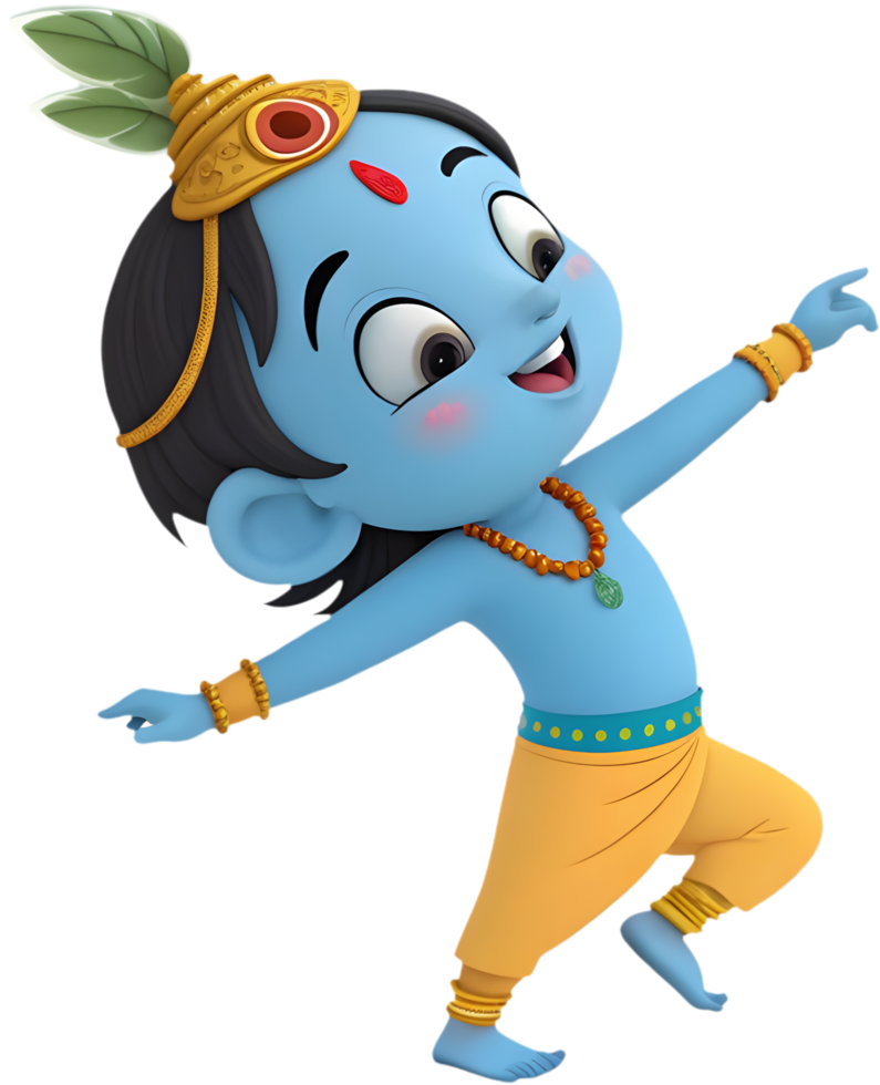 Cute Cartoon Krishna Illustration for Hindu Spiritual Designs. . png