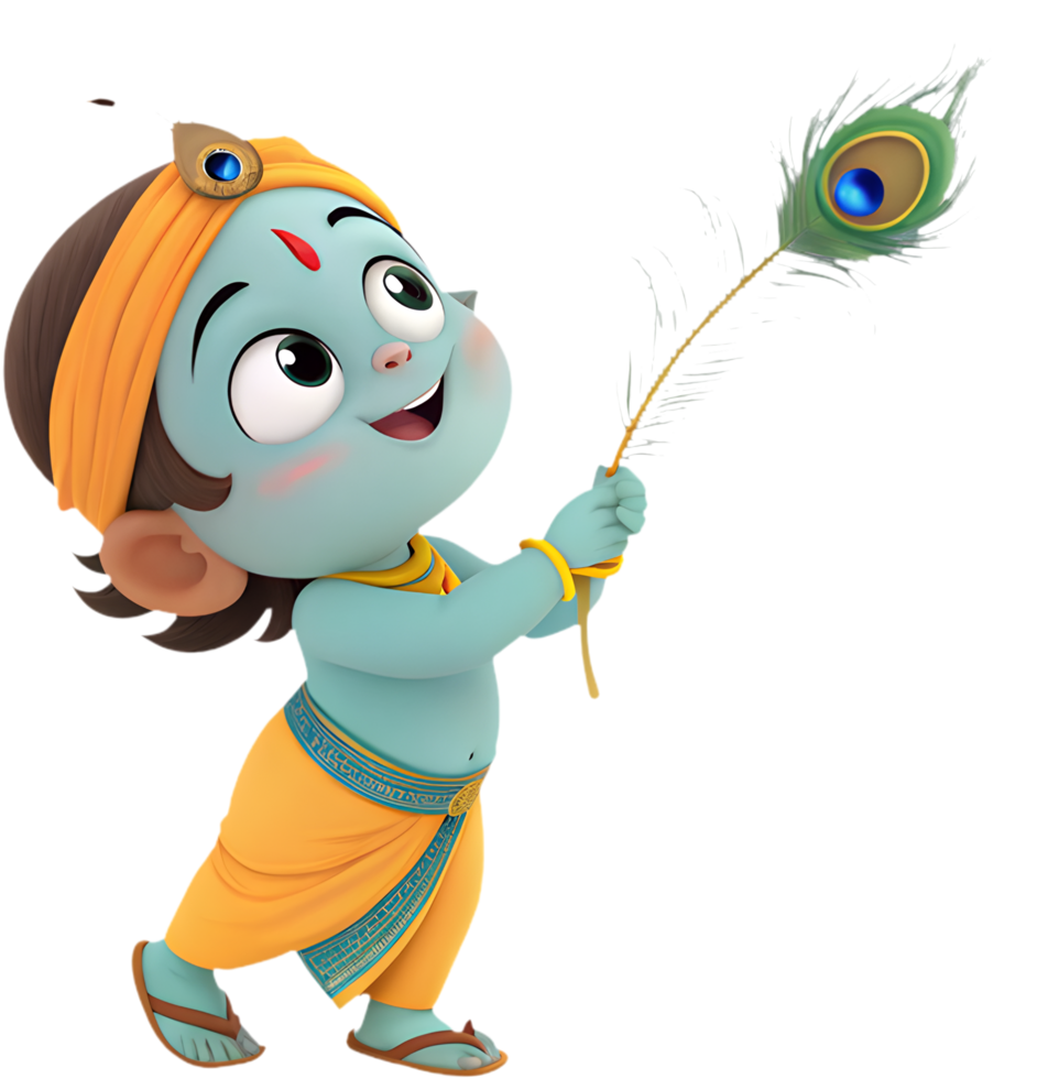Playful Krishna Cartoon Artwork for Devotional Art Projects. . png