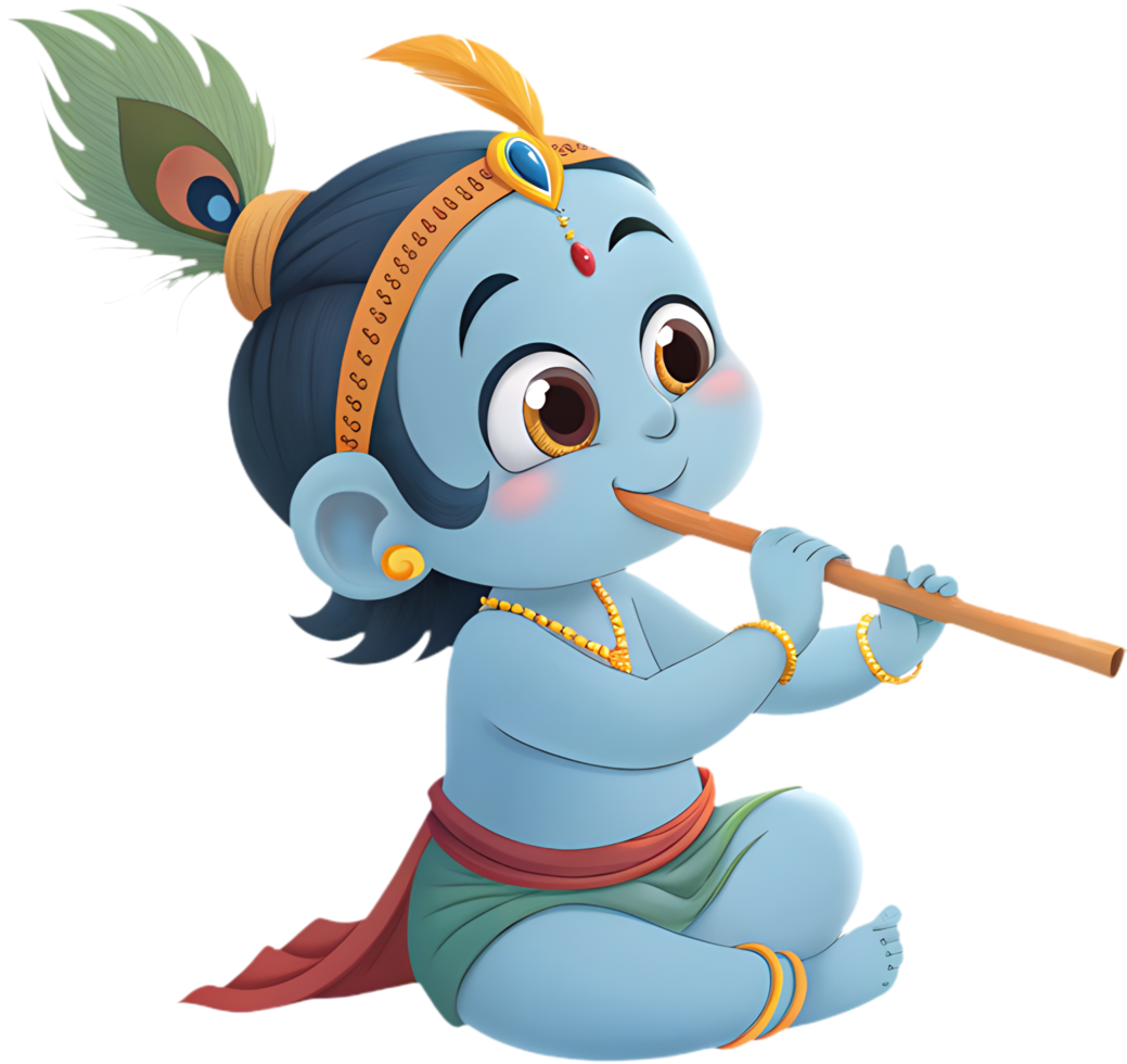 Krishna Cartoon Artwork Perfect for Devotional Creative Projects. . png