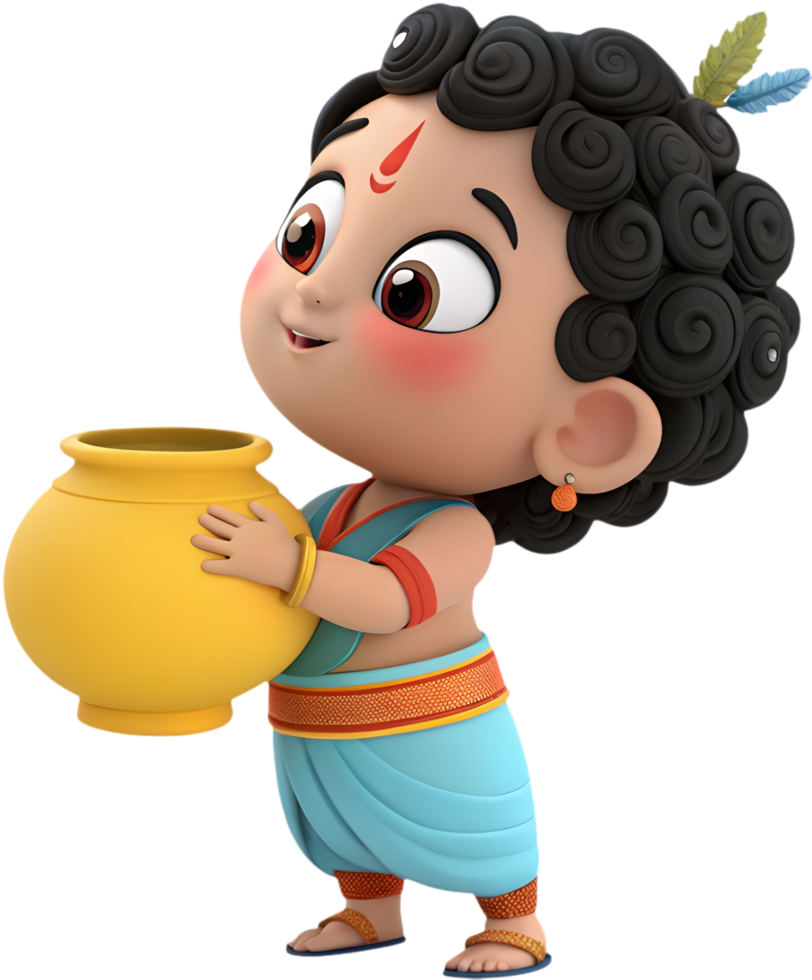 Adorable Krishna Cartoon Clipart for Mythological Art Themes. . png