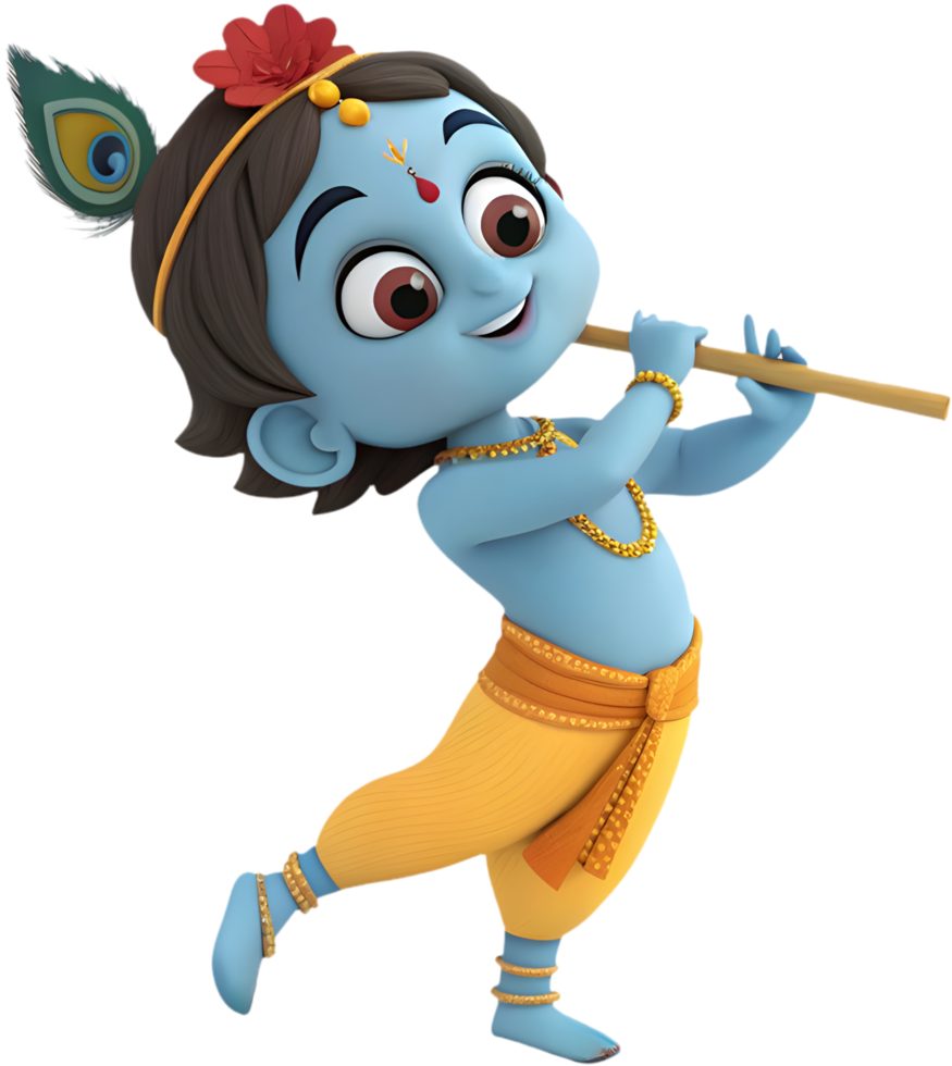 Adorable Cartoon Krishna Artwork for Devotional Design Projects. . png
