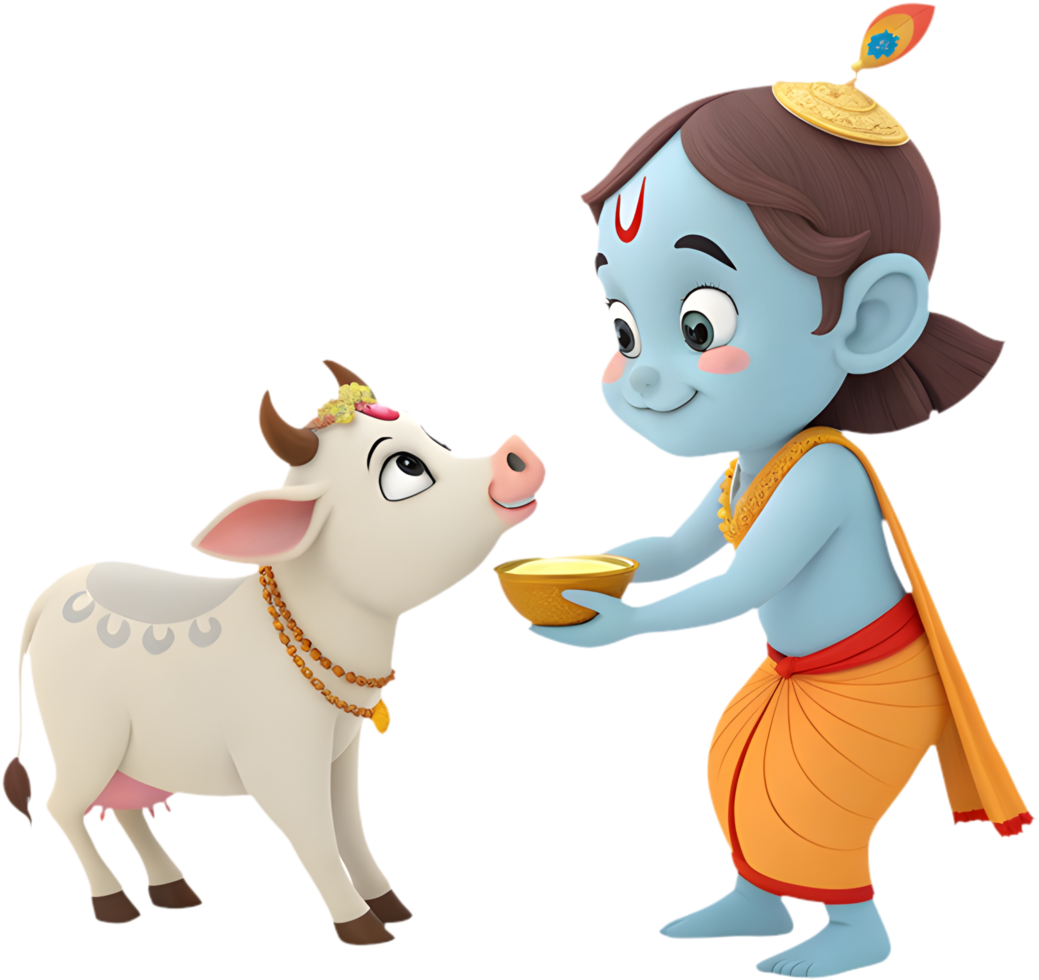 Cute Krishna Cartoon Illustration for Spiritual Creative Designs. . png