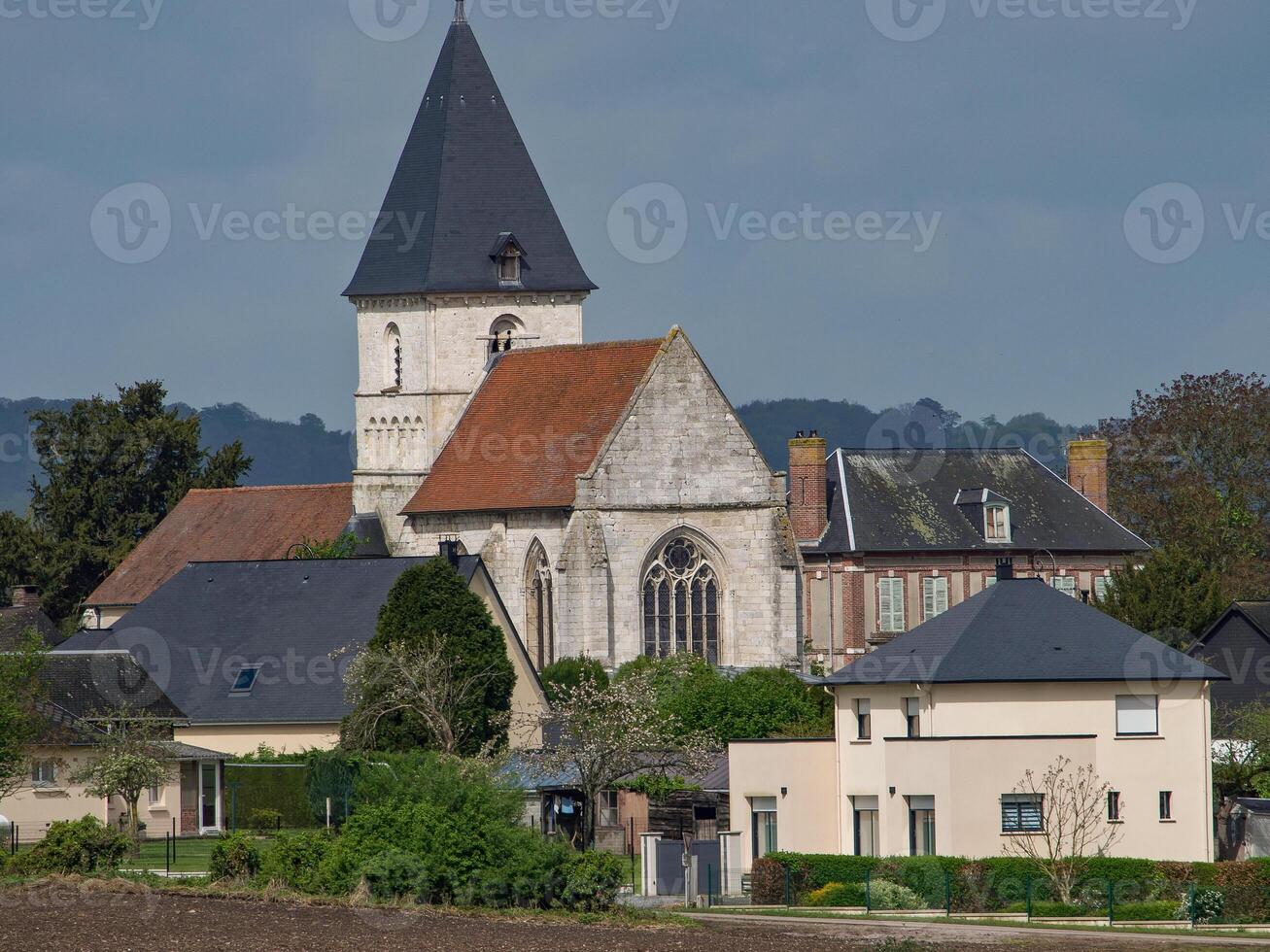 A church with a steeple photo
