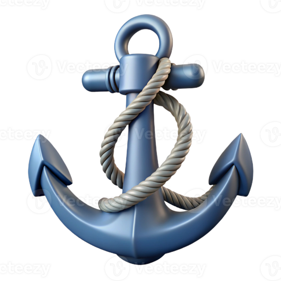 3D Render of a Blue Anchor with Rope png