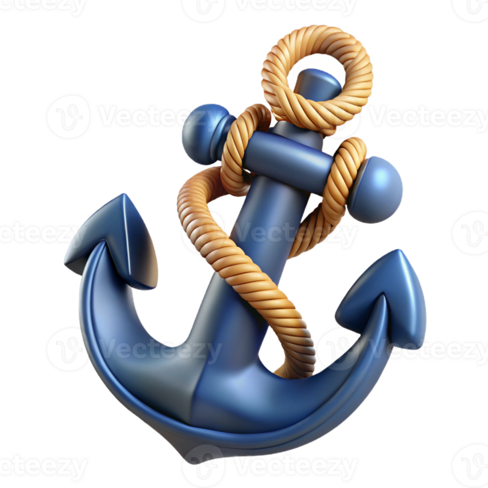 3D Render of Blue Anchor with Rope png