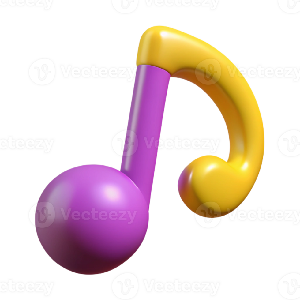 3D Render Purple Yellow Music Note png