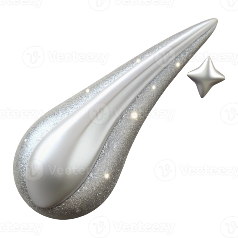 Silver Glitter Comet 3D Render png