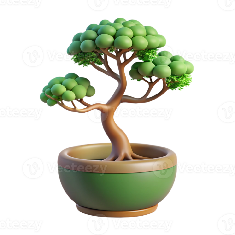 3D Render Cartoon Bonsai Tree in Pot png