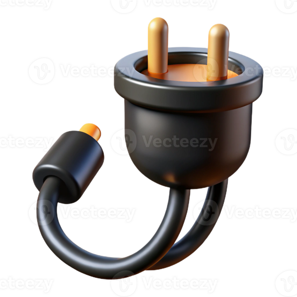 3D Render of Black Electric Plug png