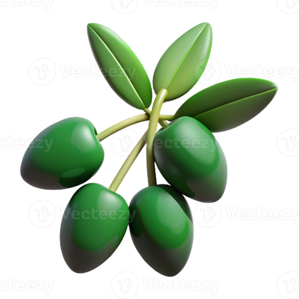 3D Render Green Olives Branch png