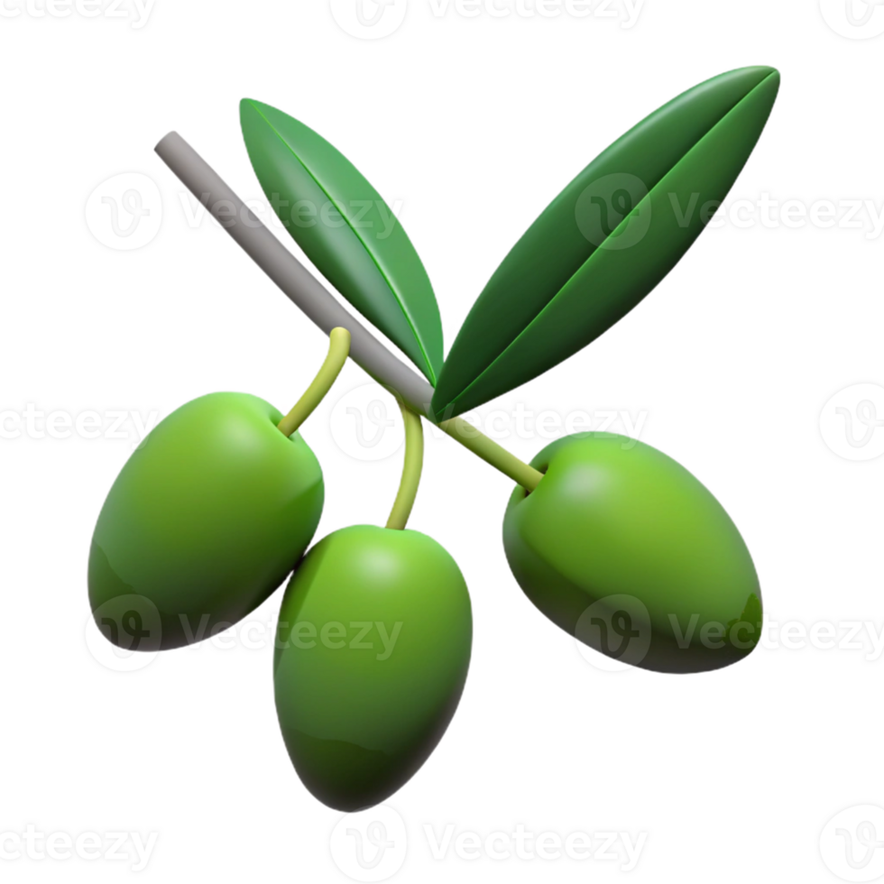 3D Render Green Olives Branch png