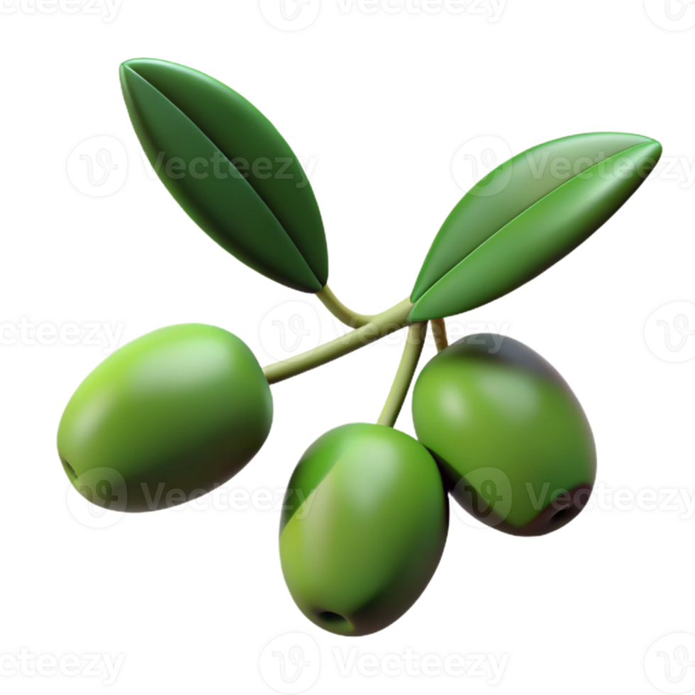 3D Render Green Olives Branch Illustration png