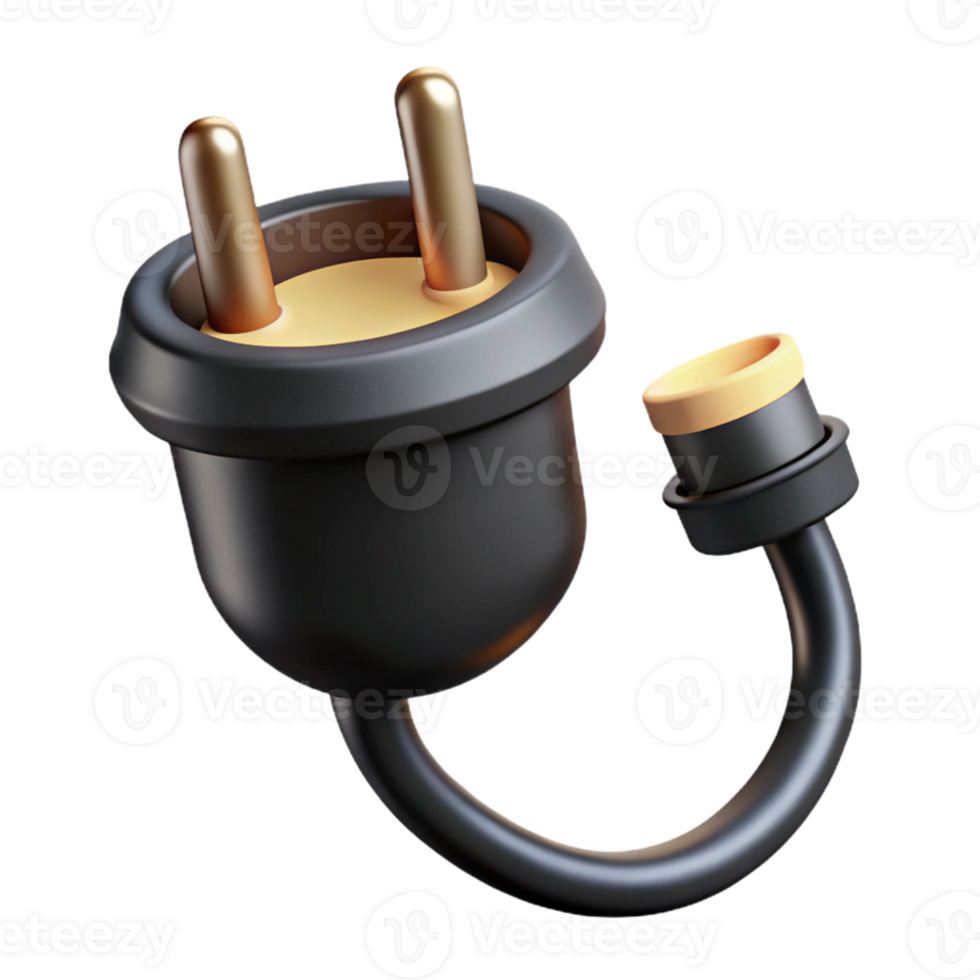 3D Render of Black Electrical Plug png