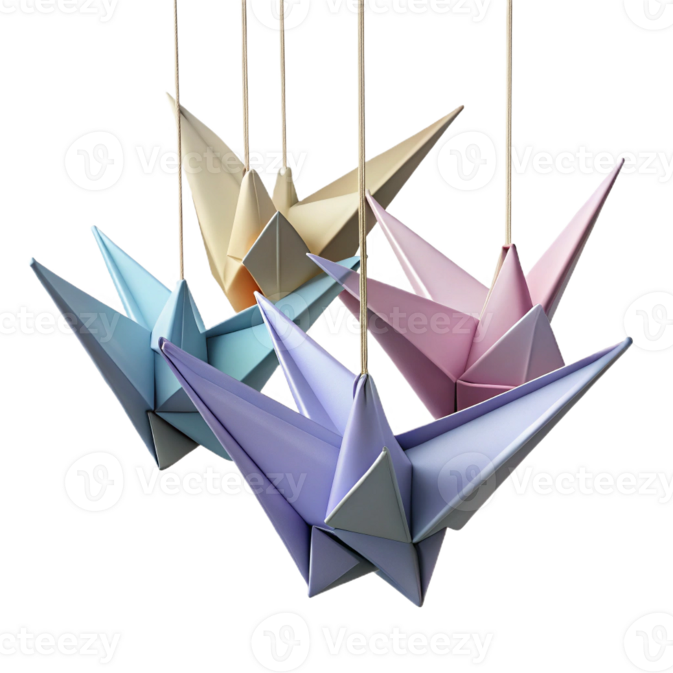 Pastel Origami Birds 3D Illustration png
