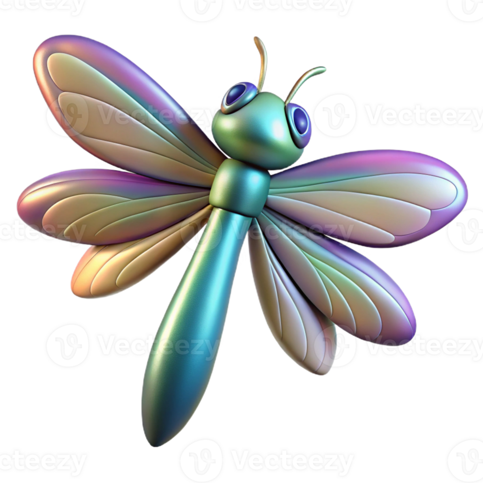 3D Dragonfly Illustration, Iridescent Wings png