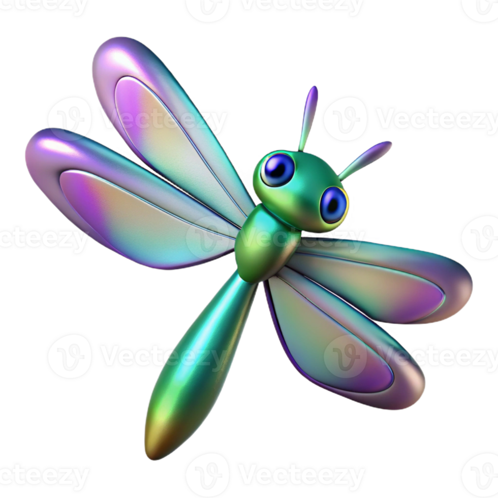 3D Dragonfly Illustration Iridescent Wings png