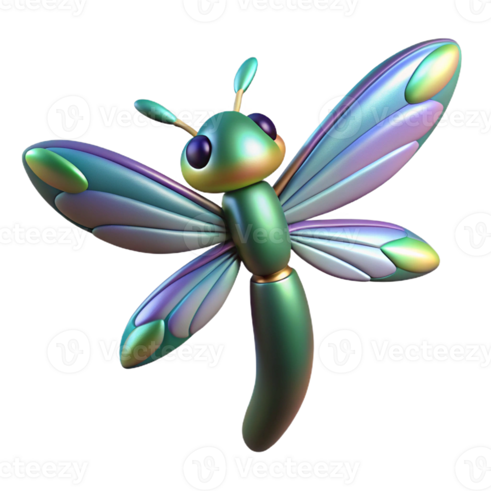 3D Dragonfly Illustration Iridescent Wings png
