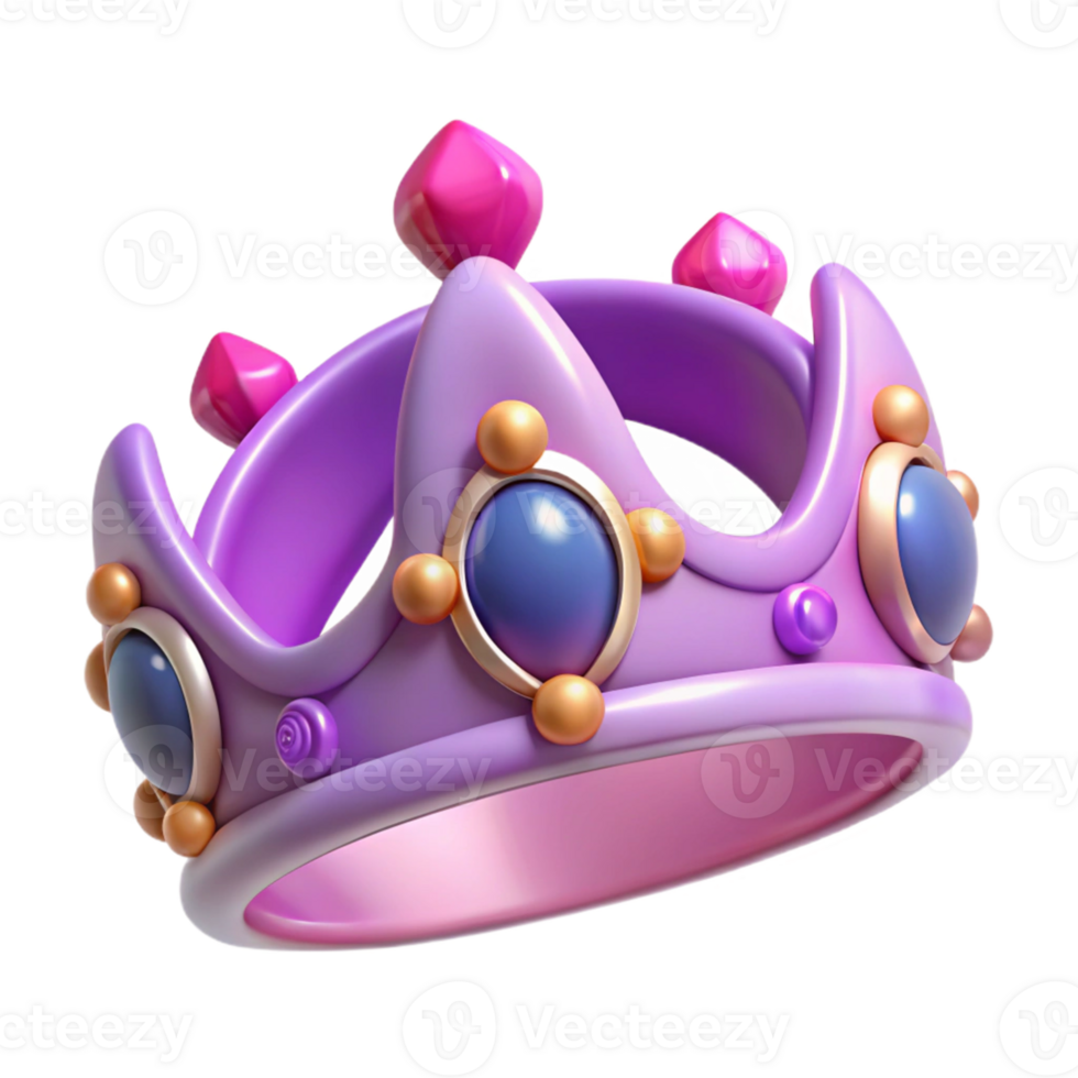 Purple Cartoon Crown 3D Render png