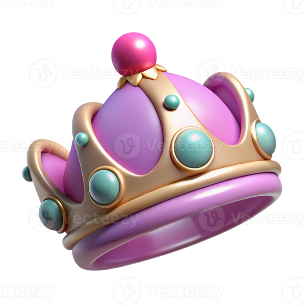 3D Render Cartoon Crown Purple Gold Gems png