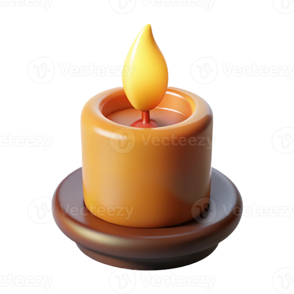 3D Render of Lit Candle on Holder png