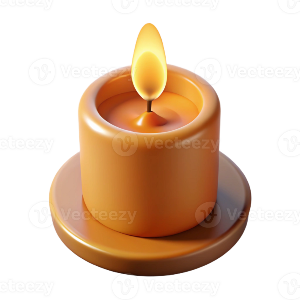 3D Render of a Lit Candle on a Plate png