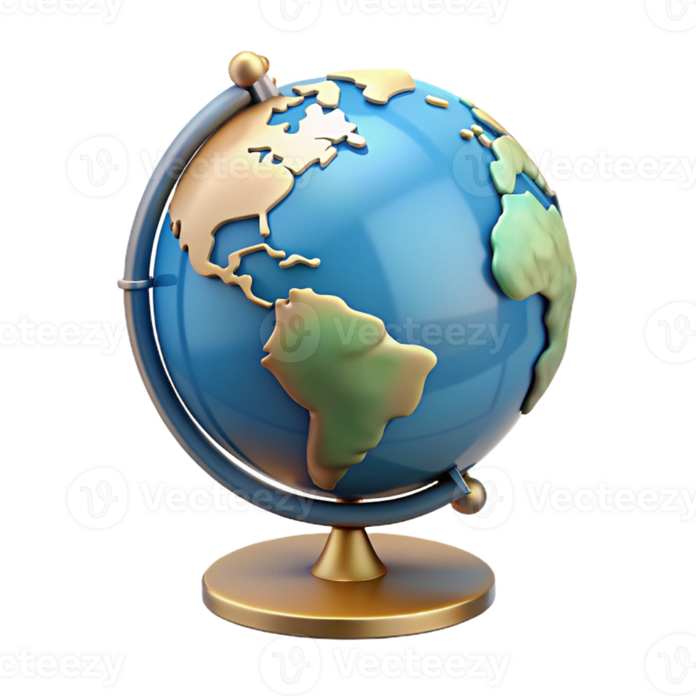 3D Globe Illustration World Map Golden Stand png