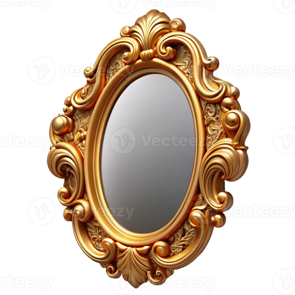 Ornate Gold Mirror 3D Render png