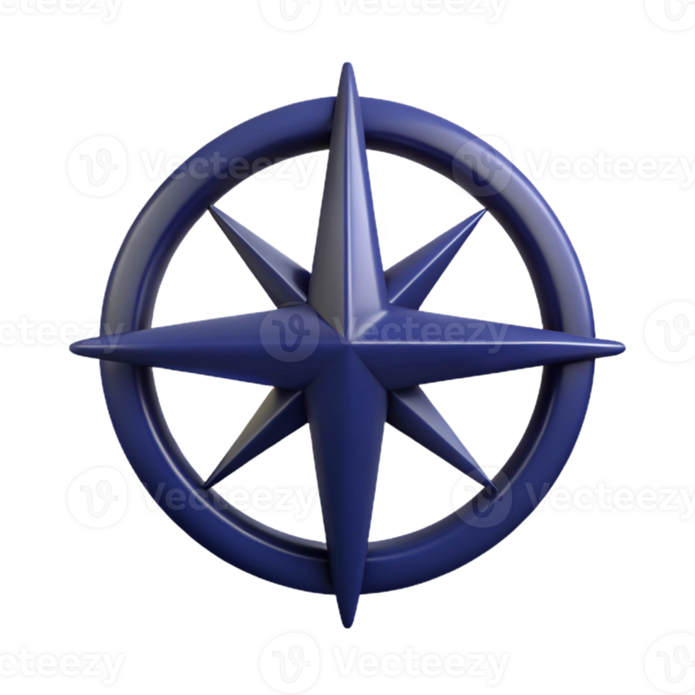 3D Render Dark Blue Eight Pointed Star Compass png