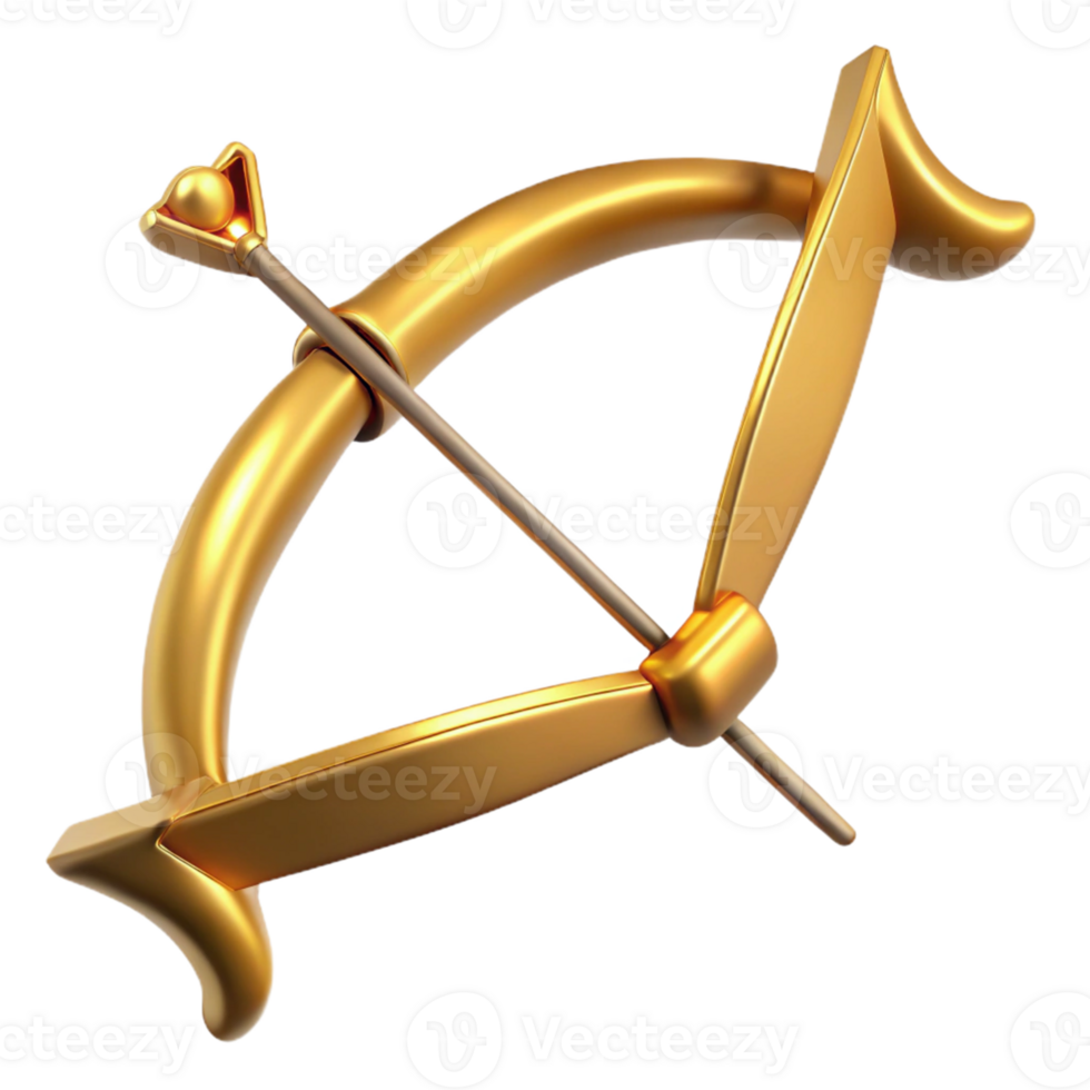 Golden Bow and Arrow 3D Render png