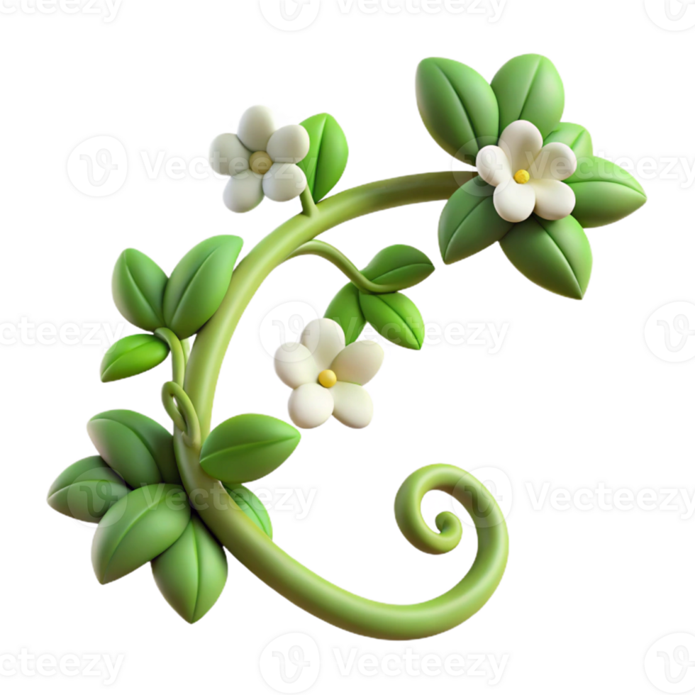 3D Render Whimsical Flower Vine Illustration png