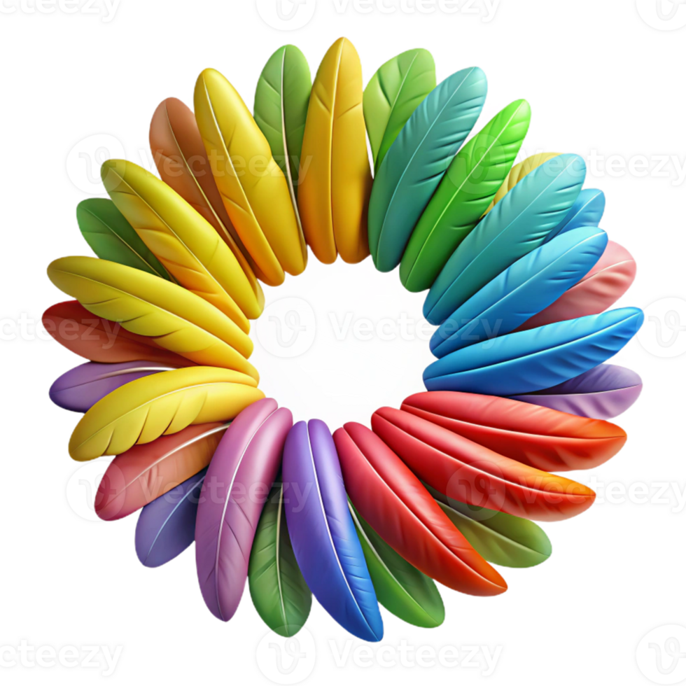 Rainbow Feather Wreath 3D Illustration png