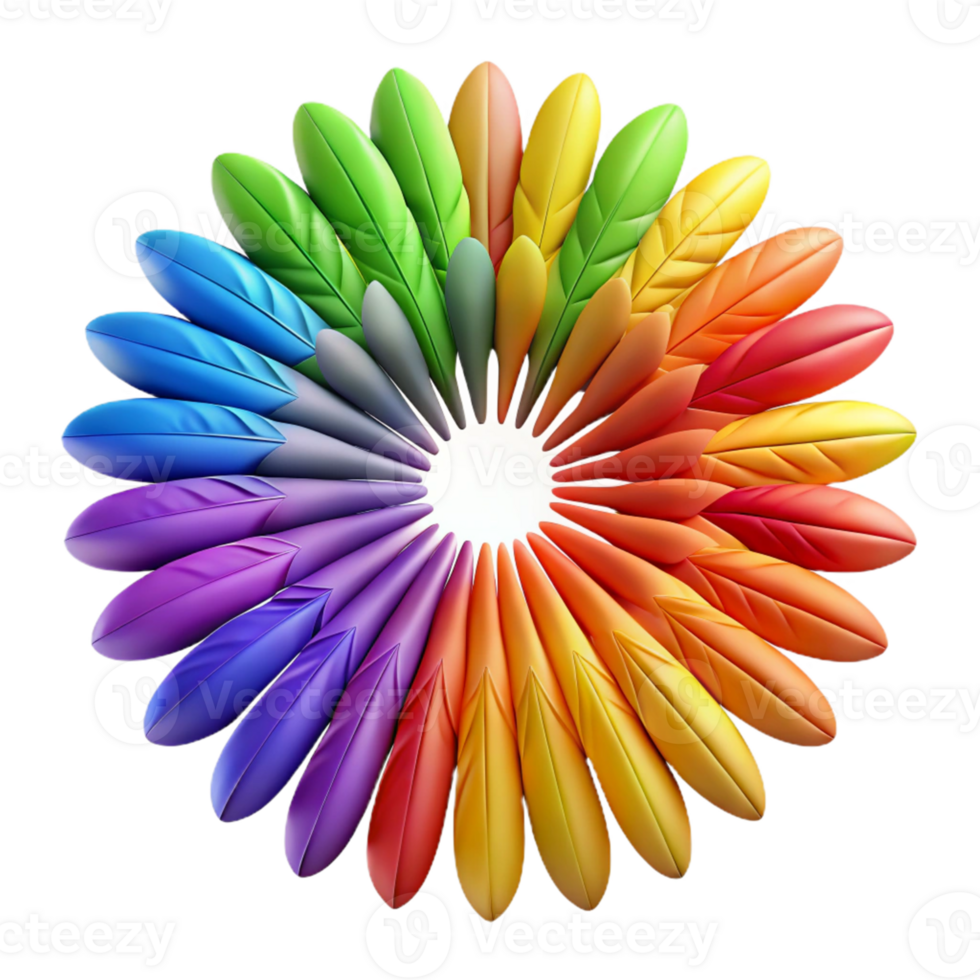 Rainbow Feather Mandala 3D Illustration png