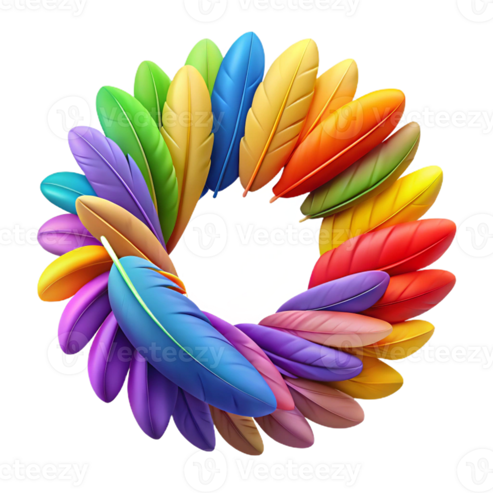 Vibrant Rainbow Feathers 3D Illustration png