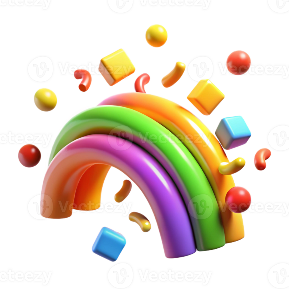 3D Rainbow Candy and Cubes Illustration png
