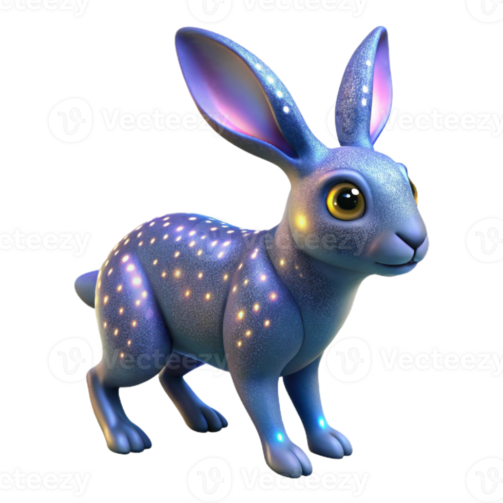 Glowing Blue Rabbit 3D Render png