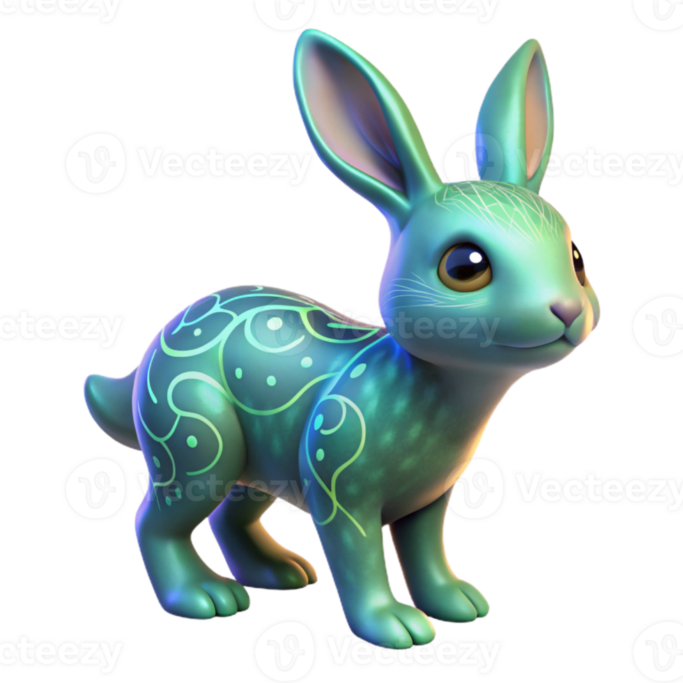 Teal Rabbit 3D Render png