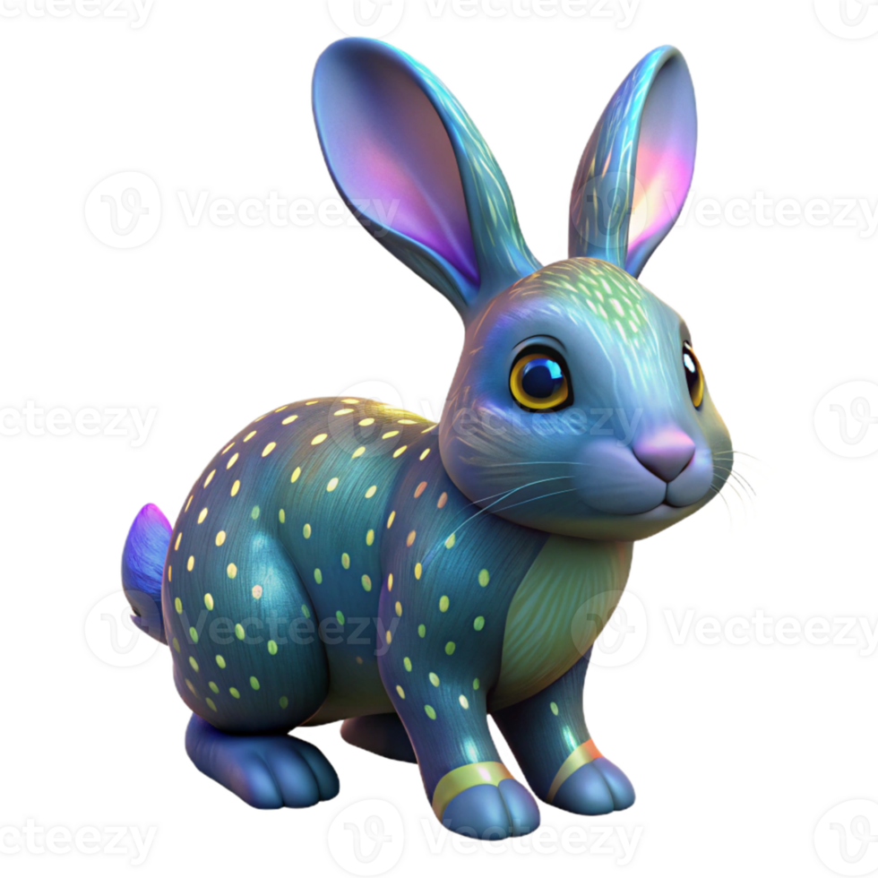 3D Render of a Cute Blue Rabbit png
