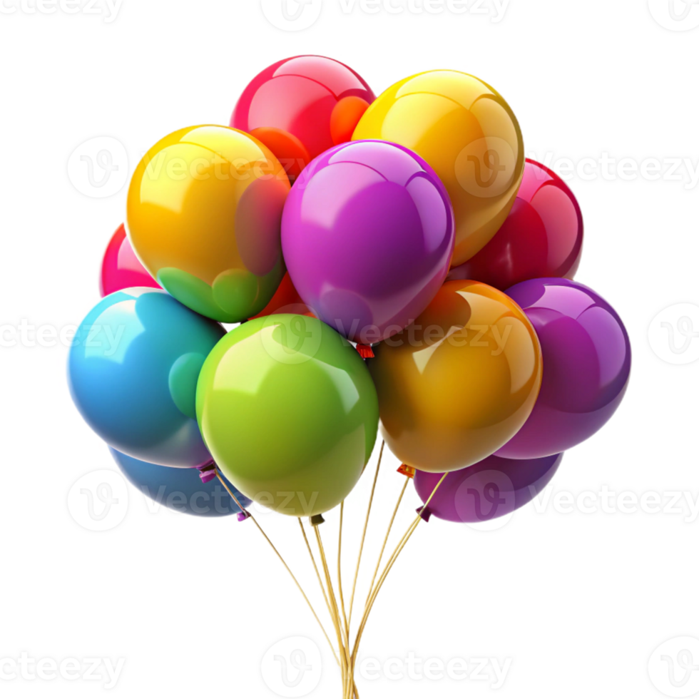 Colorful Balloons Bunch 3D Render png