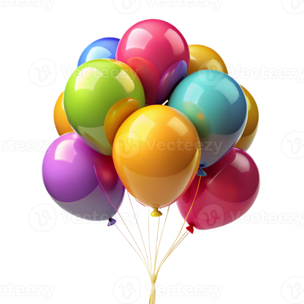 Colorful Balloons Bunch 3D Render png