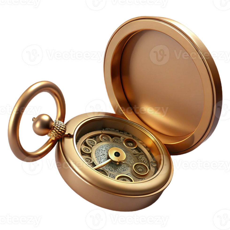 Gold Pocket Watch 3D Render png