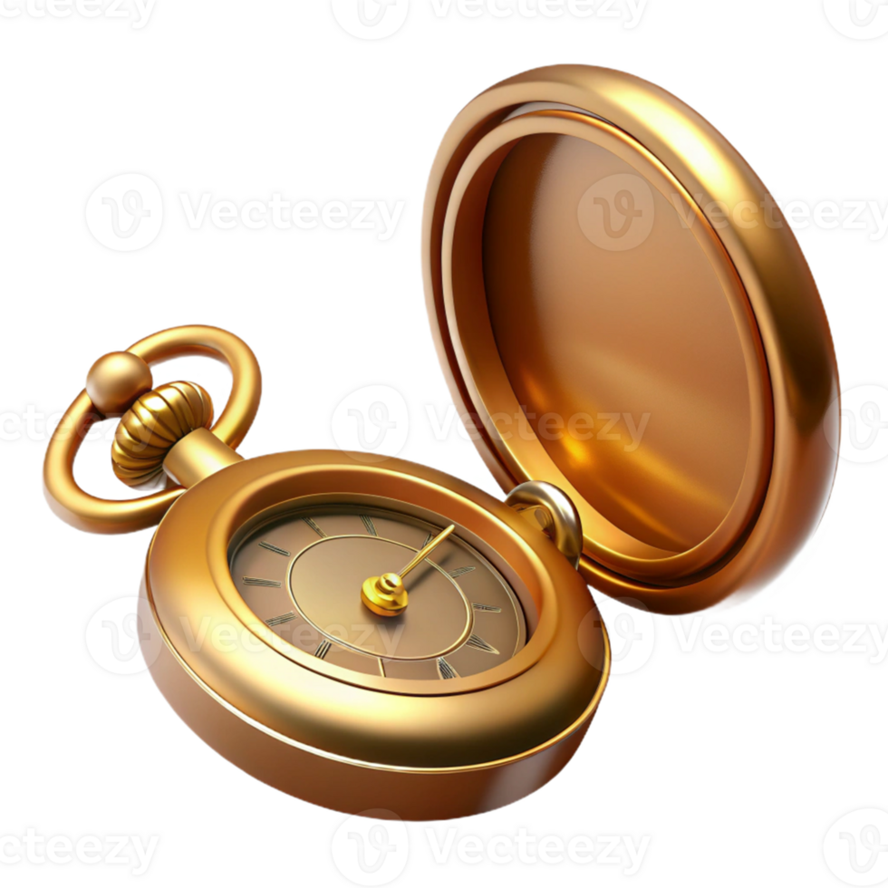 Golden Pocket Watch 3D Render png