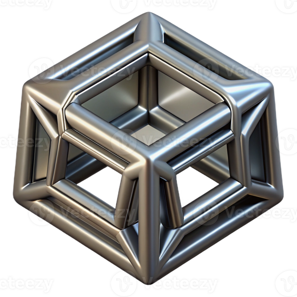 3D Render of a Metallic Geometric Structure png