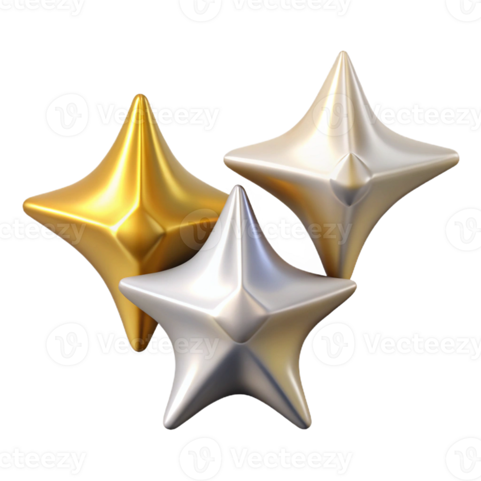 3D Render Golden and Silver Stars png