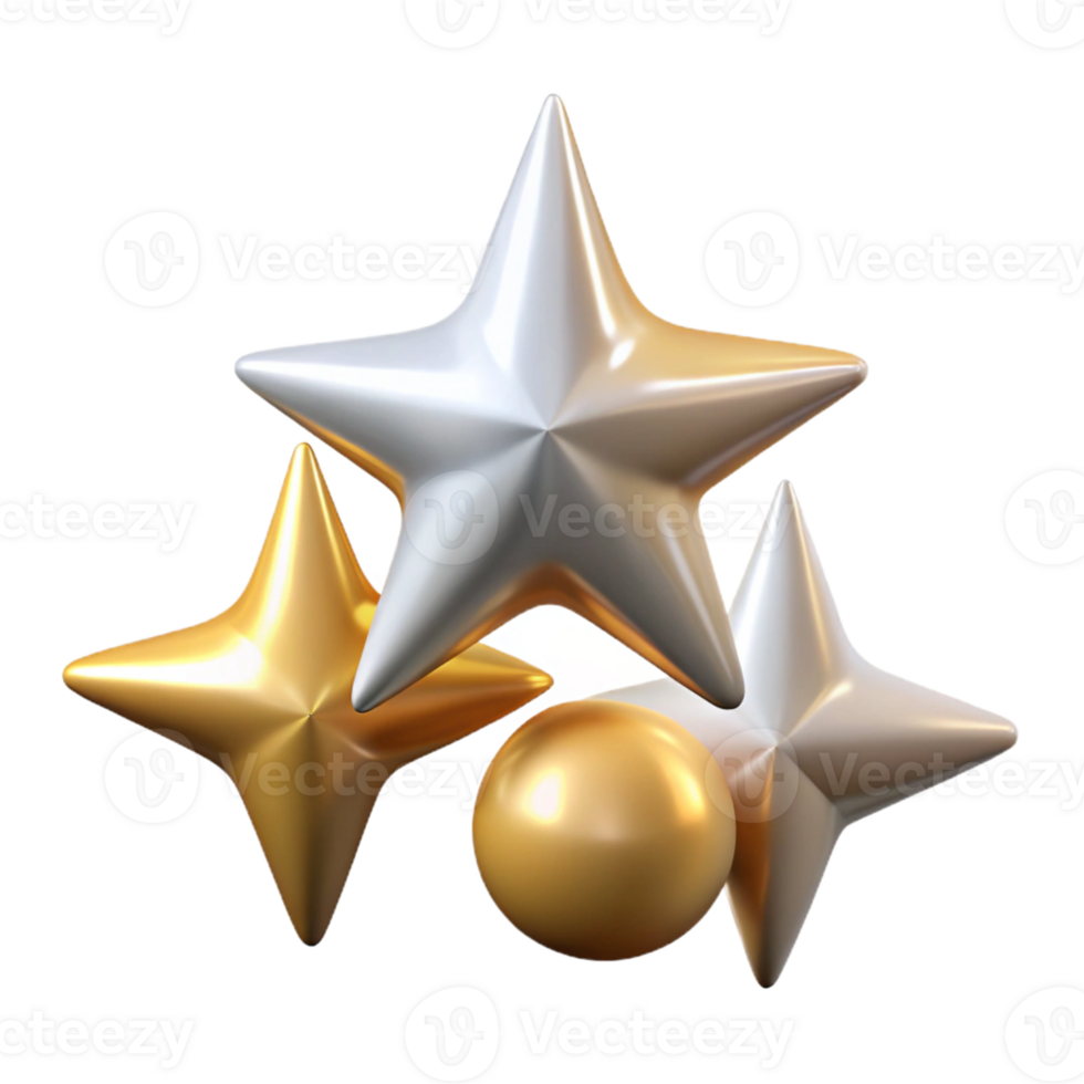 3D Render Gold Silver Stars Sphere Abstract png